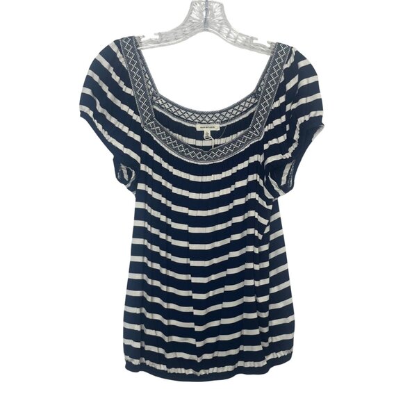 Max Studio Shirt Womens Large Blue White Striped Embroidered New - Picture 1 of 12